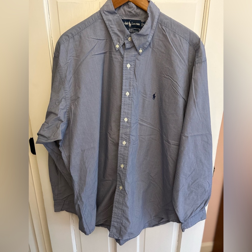 Ralph Lauren Blake Men's Blue and White Checkered Button Down Shirt